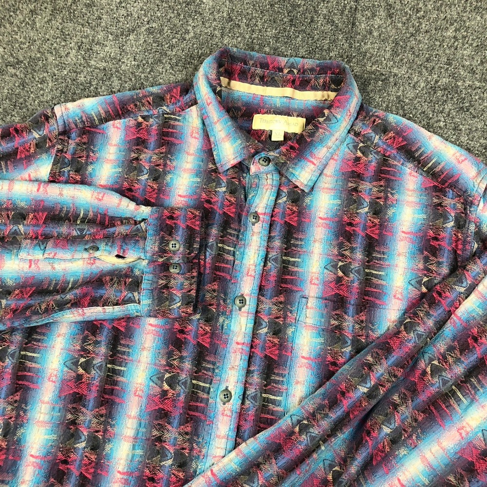 VTG Territory Ahead Men XL Long Sleeve Button Down Shirt Southwestern Ikat Y2K